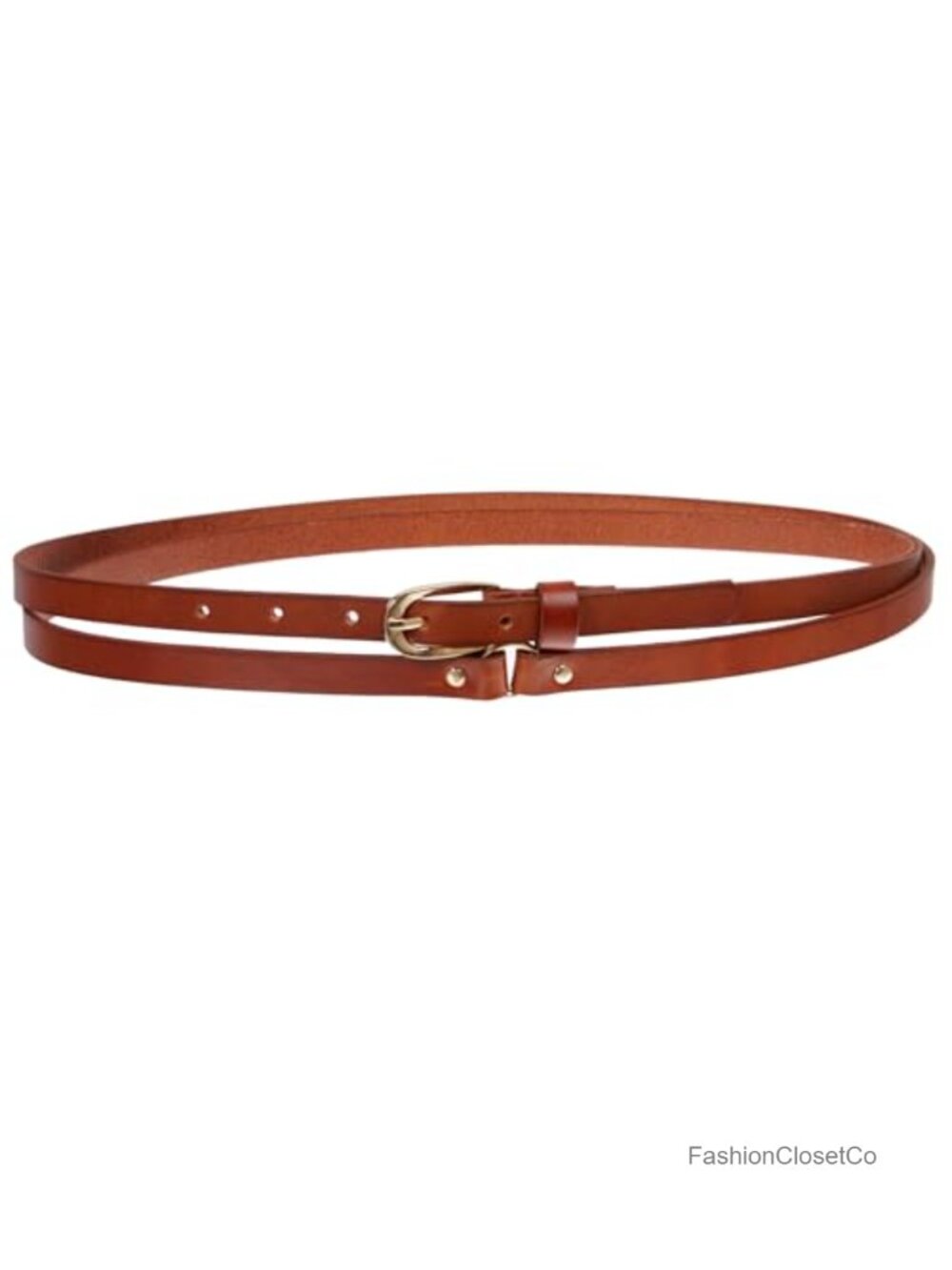 Skinny Solid Leather Double Wrap Belt 1/2" Gold-Tone Hardware
